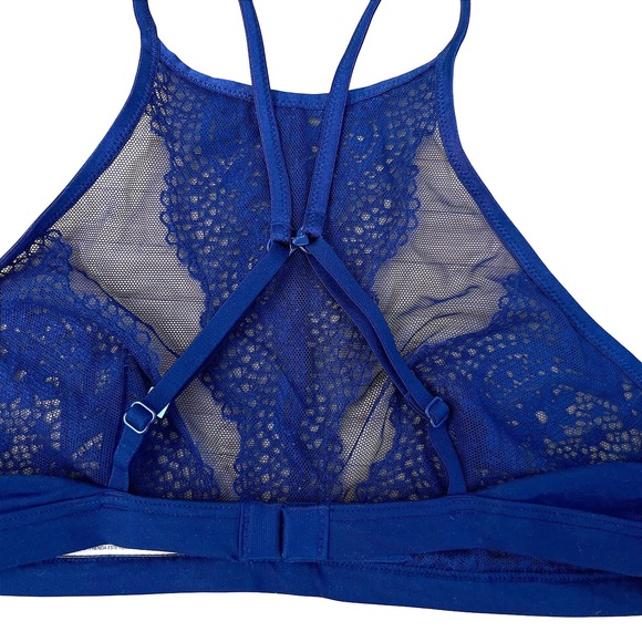 Victoria's Secret Blue Lace High Neck Bralette Size S/P Small Bra - Picture 3 of 5